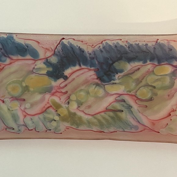 Hand Painted Drip Art Glass Jewelry Tray What Not Dish Made in Israel Vtg - Picture 2 of 7